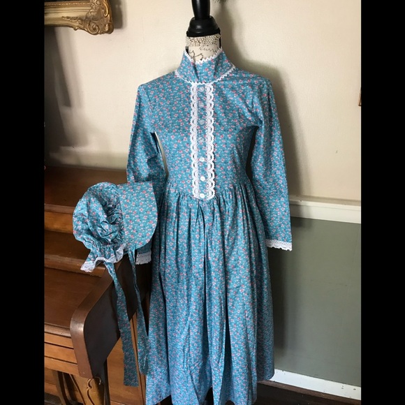 💙❤️Handmade Prairie Pioneer Dress & Bonnet‼️FINAL SALE - Picture 1 of 16